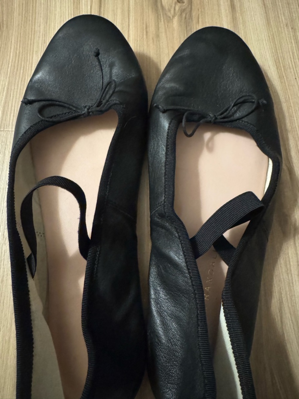 Loeffler Randall Black Leather Ballet Flats with Elastic Strap